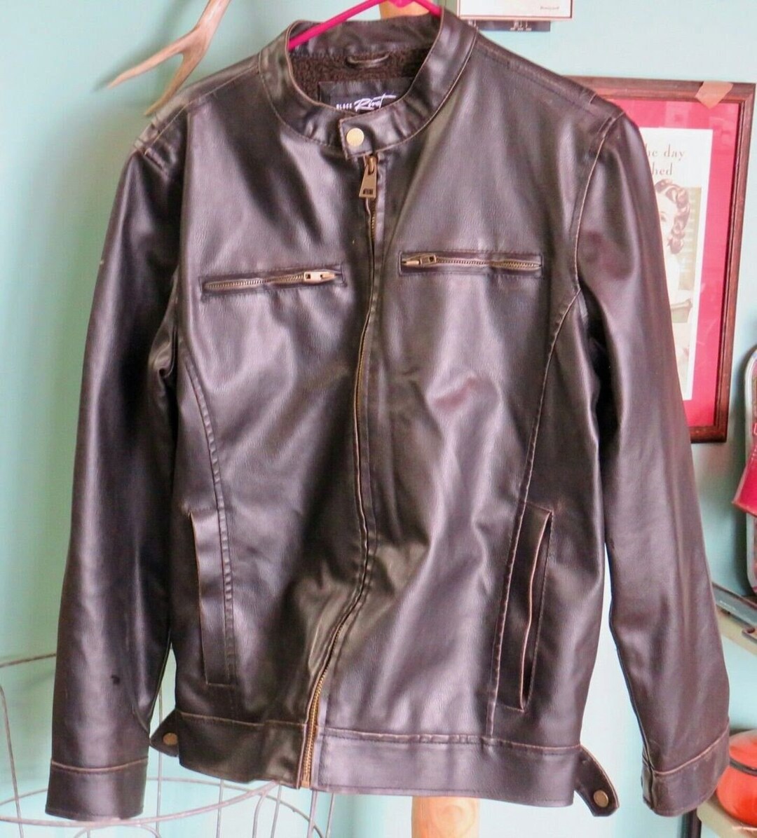 Vintage Black Rivet Faux Leather Jacket Men's Size Medium Etsy