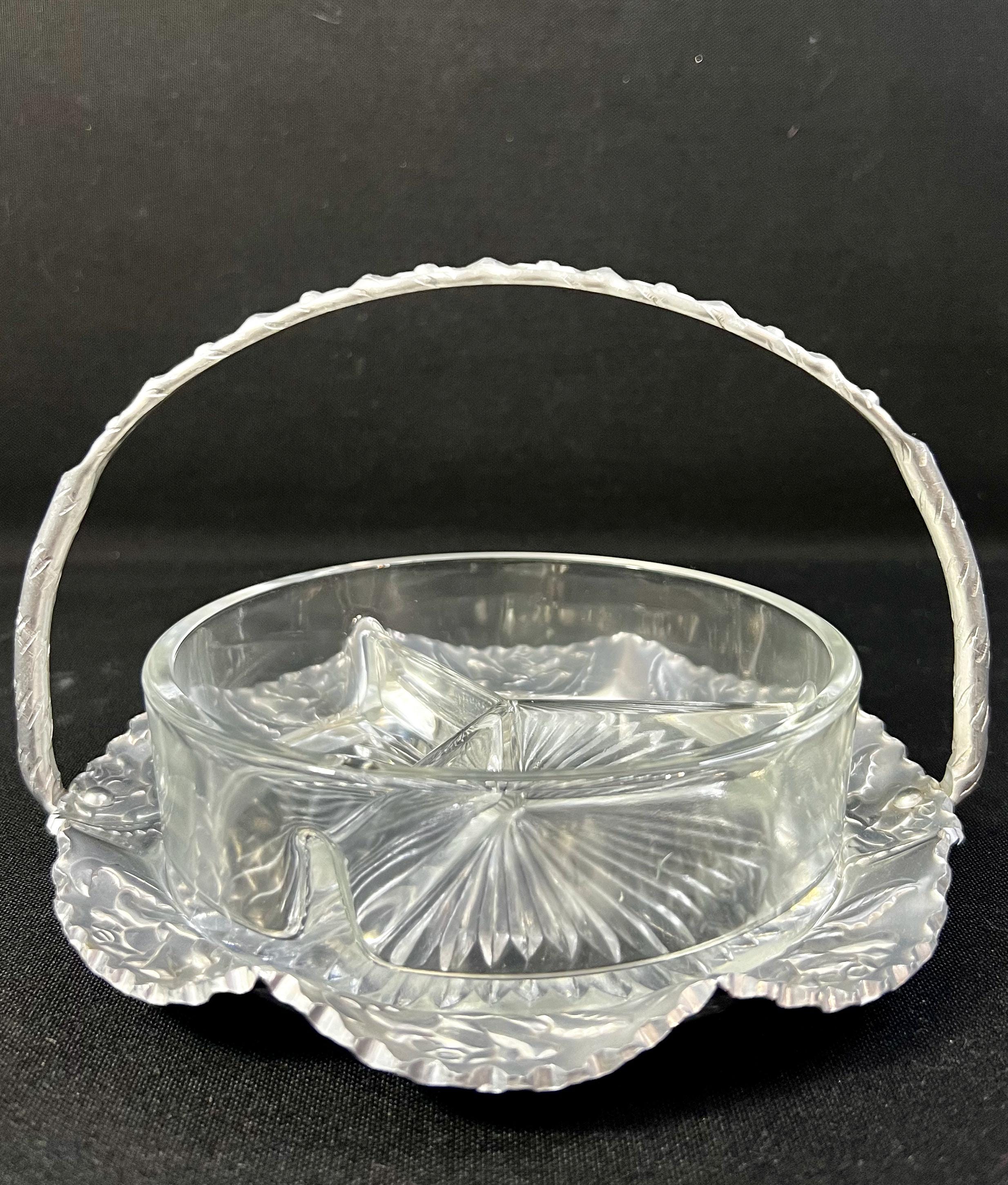 Hand Wrought Aluminum Caddy with Divided Glass Dish, Roses