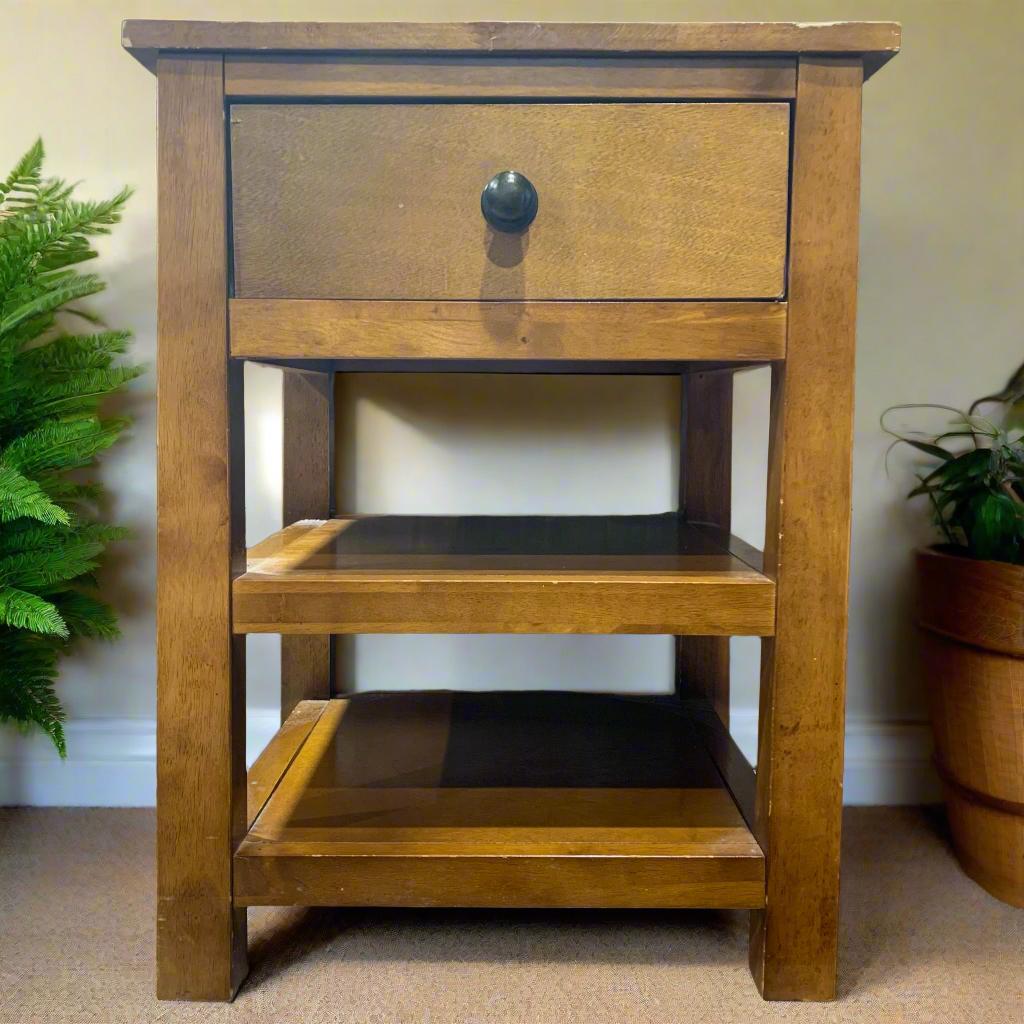 Mid-Century Modern, Dark Walnut, Heavy Wood Side Table, Nightstand with Drawer