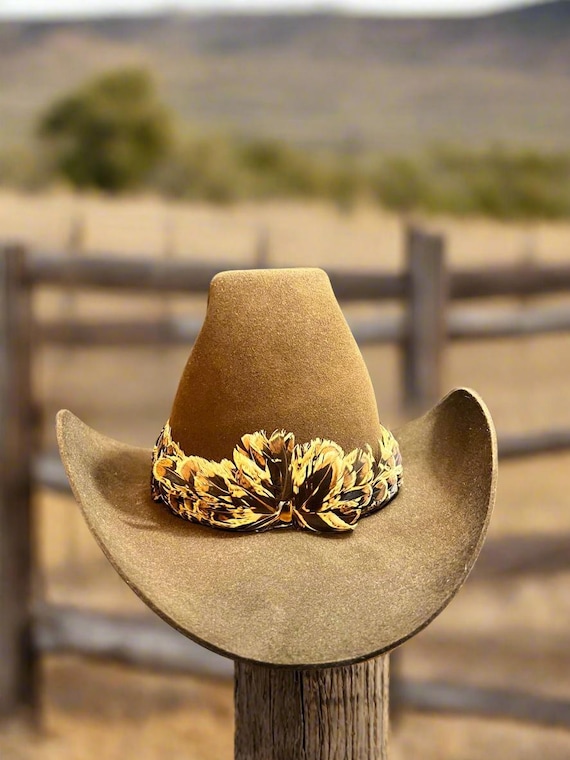 Vintage John B. Stetson, 4X Beaver Cowboy Hat, Feather Band