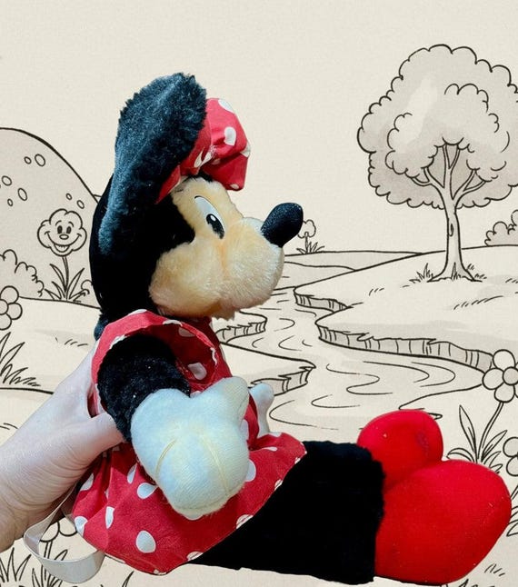 ヴィンテージミニーマウスぬいぐるみ、赤い水玉模様のドレス - Etsy 日本