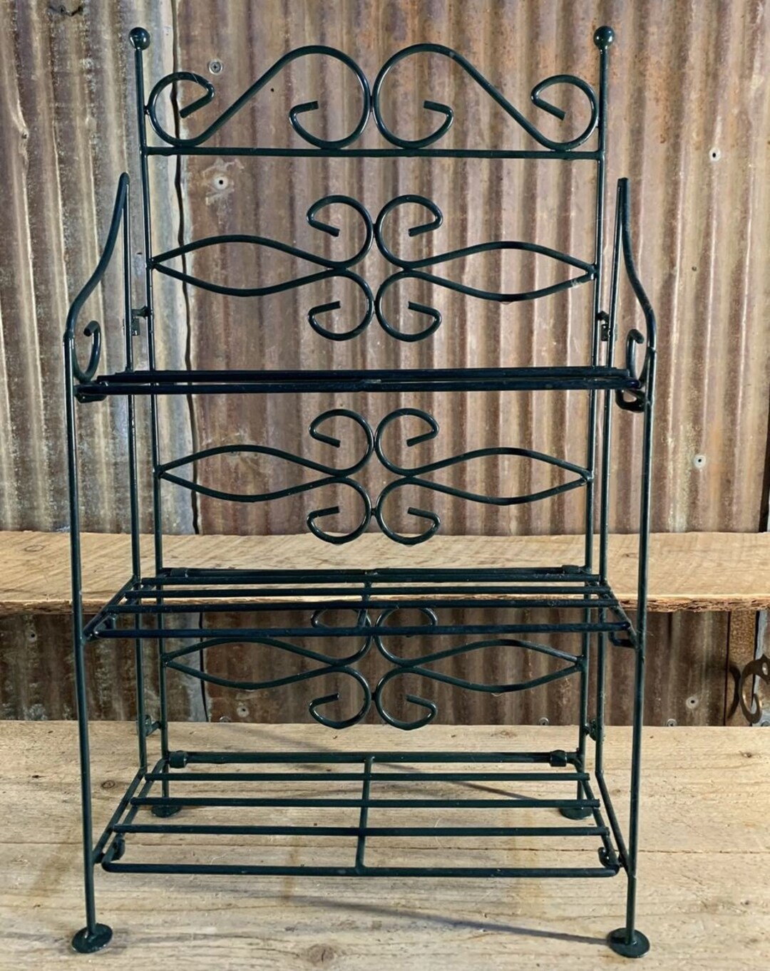 Wrought Iron Three Shelf Rack Dark Green Bakers Rack Etsy Australia