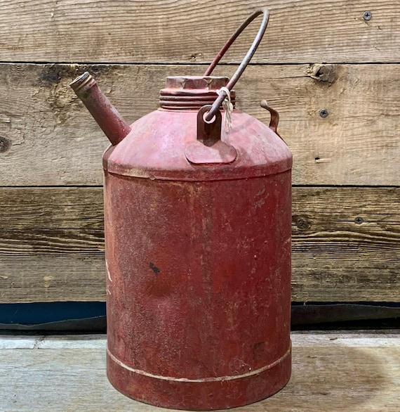 1950s Rustic Heavy Steel Kerosene Can, Red, 11