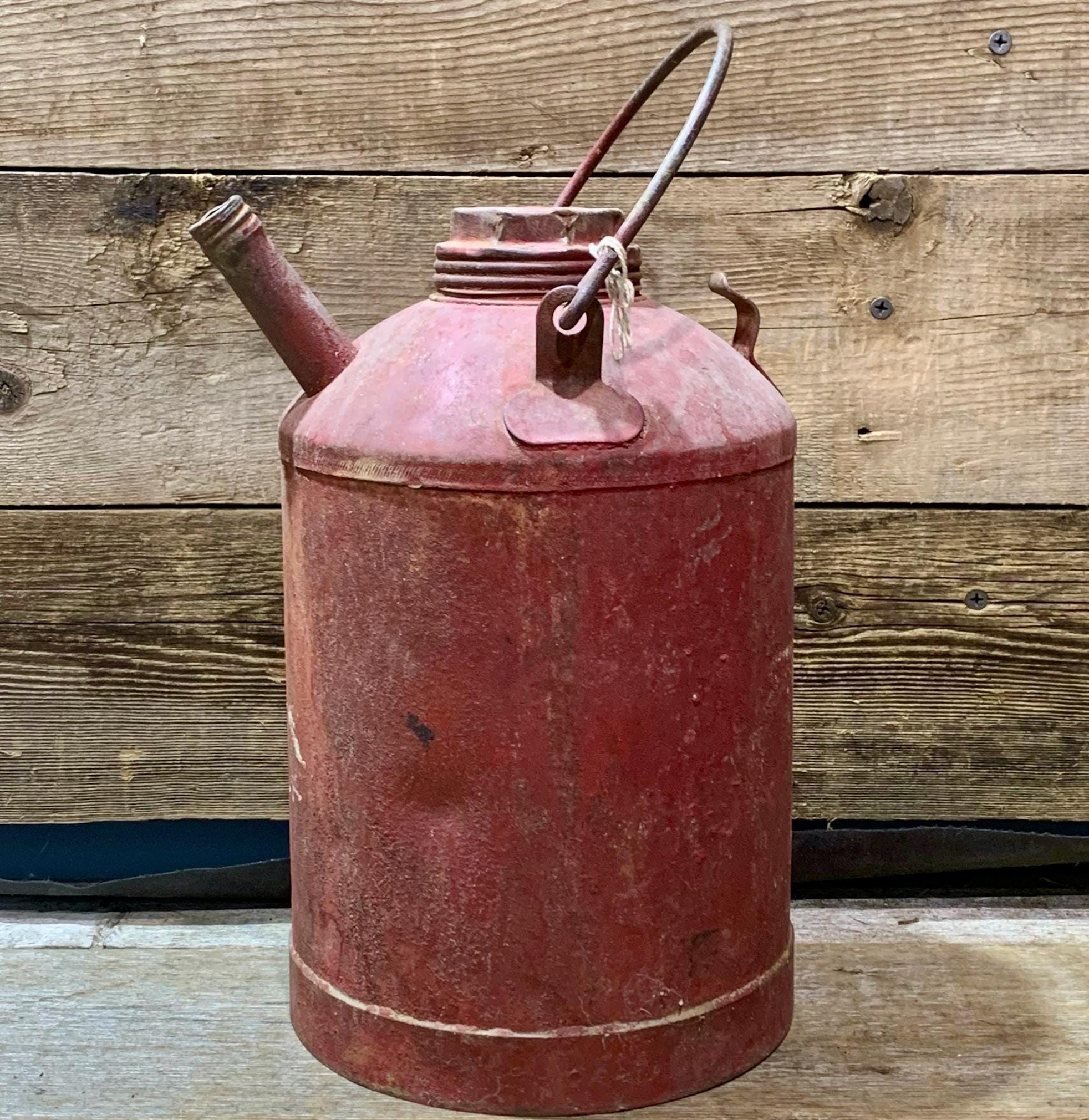 1950s Rustic Heavy Steel Kerosene Can, Red, 11