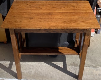 Early 1900s, Solid Oak Wood Side Table, 33" x 22.5" x 30"