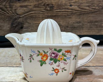 Jarra exprimidora de porcelana japonesa pintada a mano, con tapa exprimidora, de los años 30 a los 50.