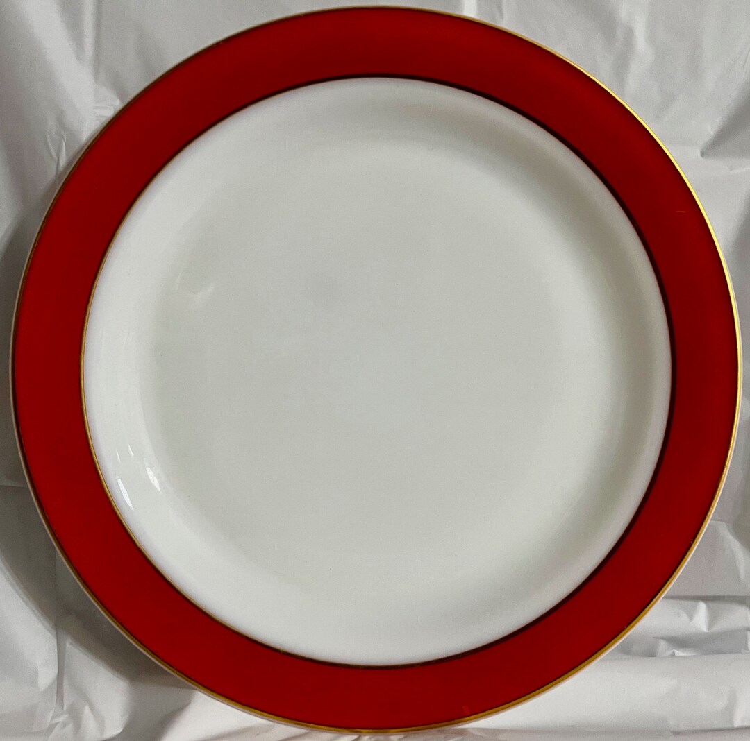 Vintage Pyrex Glass Dinner Plates White With Red & Gold Rim Etsy