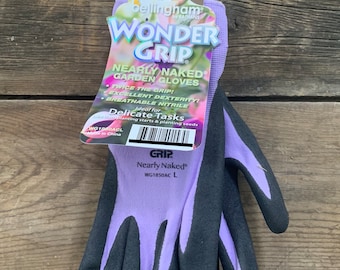 Bellingham, Wonder Grip, guantes de jardín casi desnudos, morado, grande, NWT