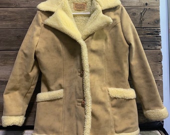 1970s Town'N Ranch, Sherpa & Faux Suede Coat, Medium, Made in USA