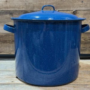 Enamelware Stockpot, 2 Gallons/8 Quarts, Blue Speckled, with Lid