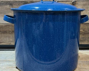 Marmite en émail, 2 gallons/8 pintes, bleu moucheté, avec couvercle