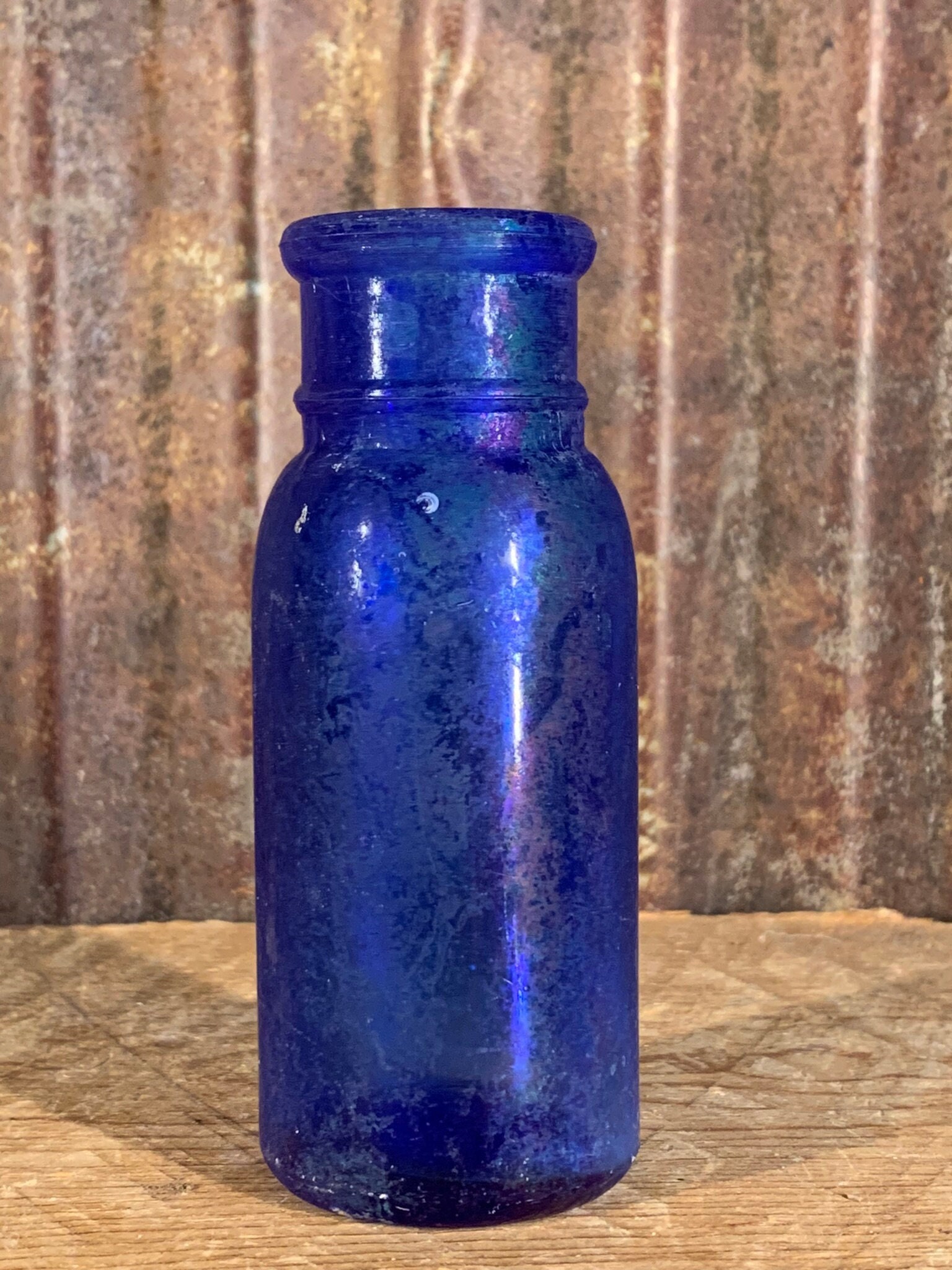 Vintage Cobalt Blue Glass Apothecary Décor Bottles, Set of Three