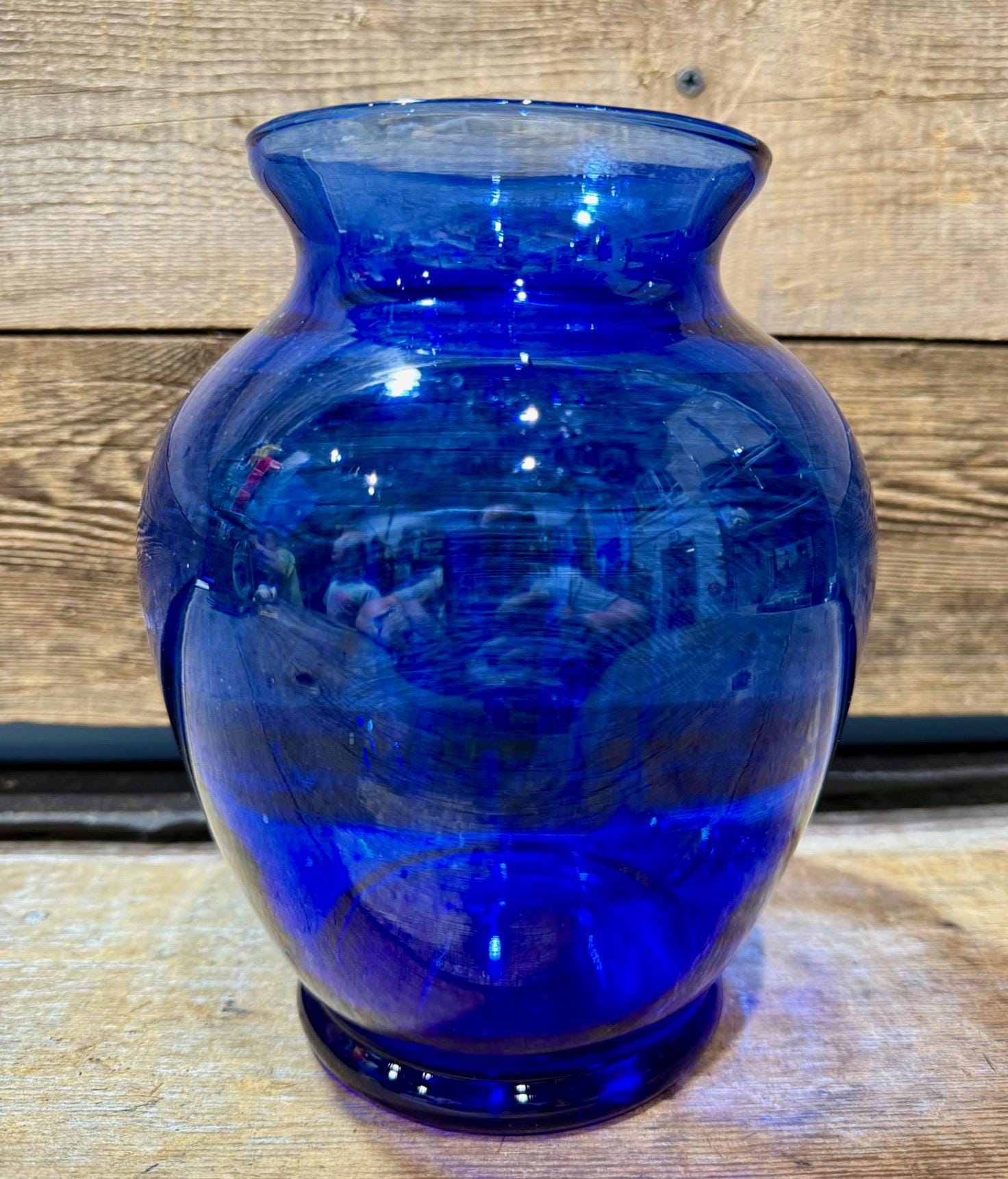 Vintage Blue Glass Flower Vase - Etsy