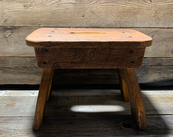 Antique Oak Wood Step Stool, 13" x 11"