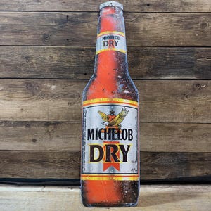 Anheuser-Busch, Michelob Dry, enseigne pour bouteille de bière en fer blanc de 30 po.