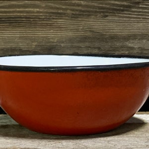 Vintage Enamelware, Primary Color Red, 6" Bowl, Red with Black Trim