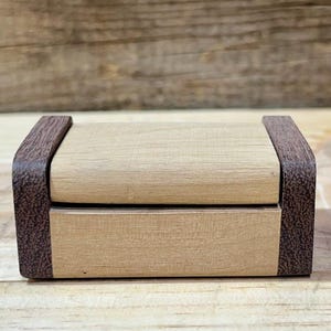 Walnut & Maple/Oak Wood Trinket Box: Small Vintage Jewelry/Ring Box