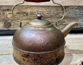 Tetera Revere Ware 1801, de cobre macizo, década de 1920-1930, con mango de madera