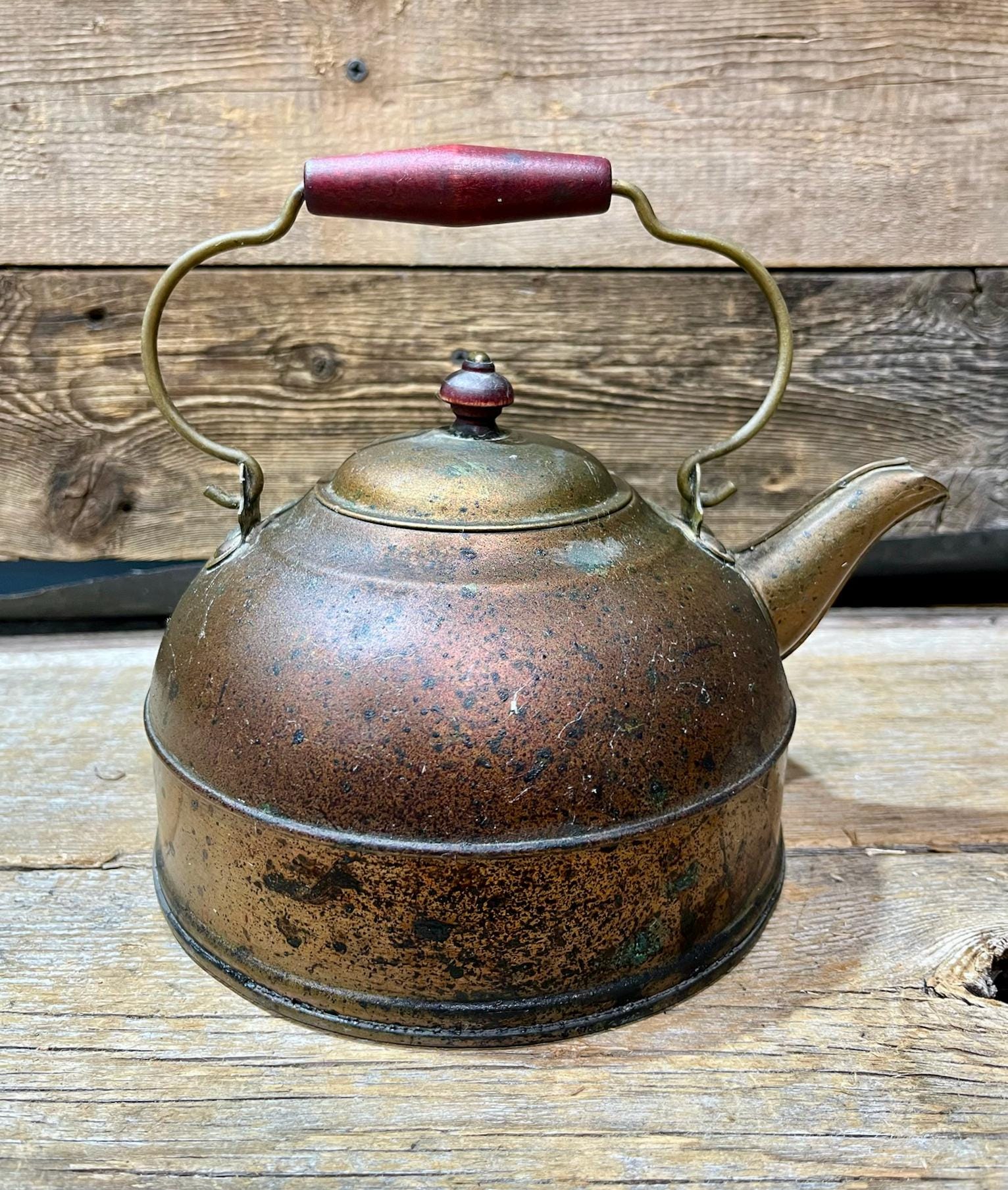 1920s-30s Revere Ware 1801, Solid Copper, Tea Kettle, Wood Handle