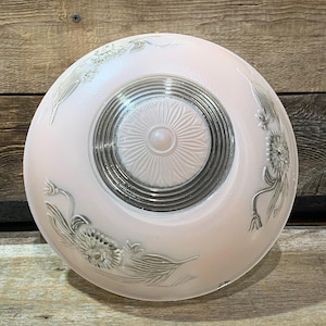 1930s Art Deco Ivory Glass Ceiling Light Cover: Pink Floral
