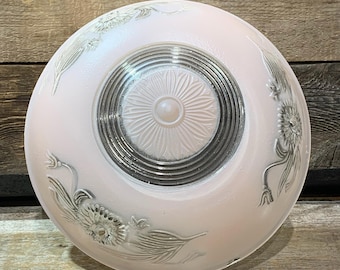 1930s Art Deco Ivory Glass Ceiling Light Cover: Pink Floral