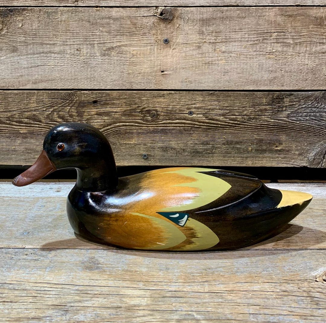 Leather Duck Pattern Hand-carved Wooden Duck Decoy, Mallard Drake, Home Décor - Etsy