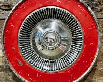 Vintage 1972-80 Ford Maverick Hubcap, Red, 11.5&quot; Diameter