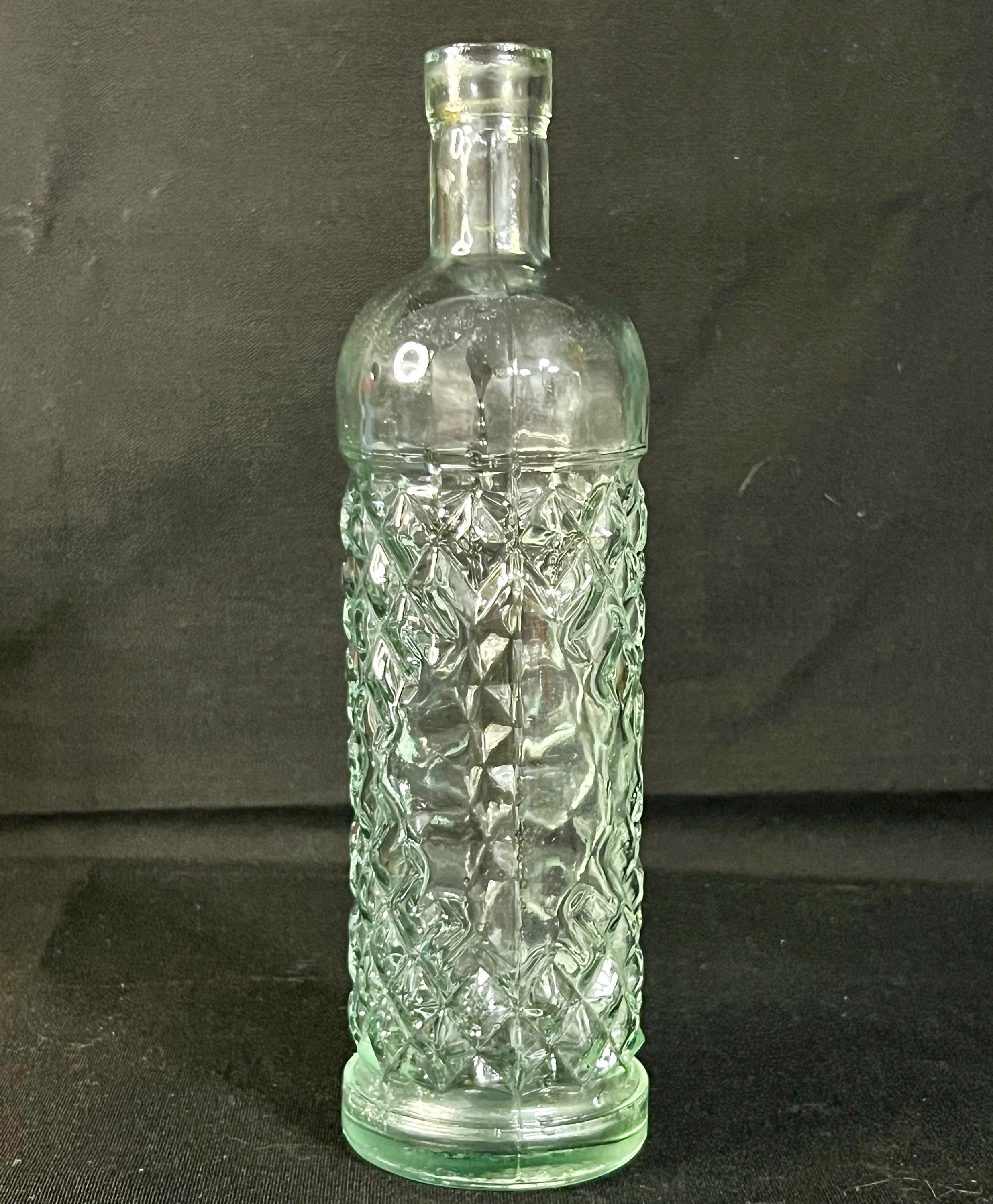 Light Green Glass, Wine Bottle, Diamond Design, Handcrafted Light Green Glass, Wine Bottle, Diamond Design, Handcrafted