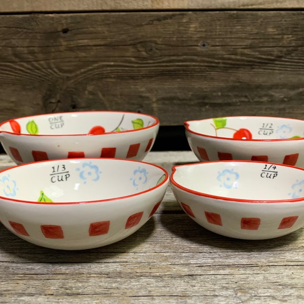 Pier1 Imports, Hand-Painted Stoneware, Nesting Measuring Bowls