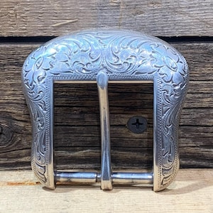 Silver Cowgirl Style Belt Buckle, Engraved Floral, Rodeo/Western