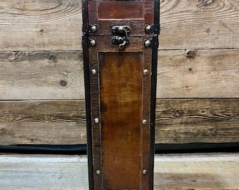 Medieval Wood Wine Box, Carrier with Swing & Brass Clasp, 14&quot;