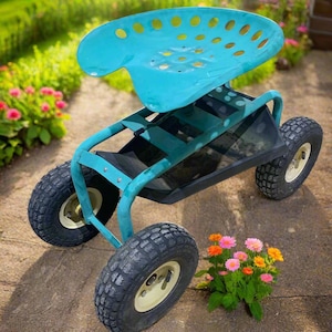 ビンテージ トラクター シート ローリング ガーデン カート、ツール トレイ付き