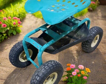 Vintage Tractor Seat Rolling Garden Cart, with Tool Tray