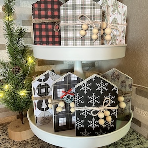 Christmas Mini Wooden House Tier Tray/Home Decor