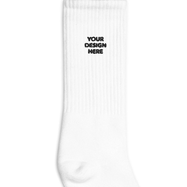 Your Design Text or Logo Embroidered Socks, Handmade Socks Embroidery, Premium Long Socks - Multiple Colors