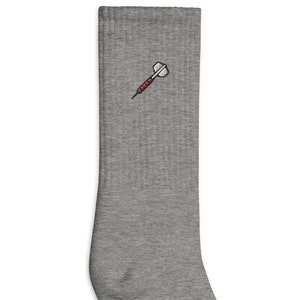 May include: Gray crew socks with a small embroidered dart on the front.