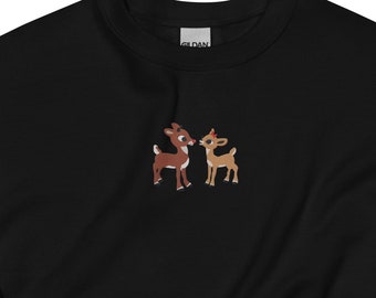 Embroidered Reindeer Christmas Sweatshirt: Rudolph & Clarice Holiday Crewneck
