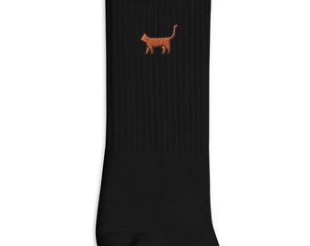 Cat Embroidered Cotton Blend Socks, Made in USA