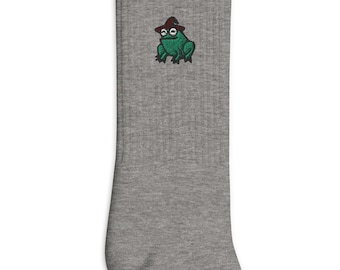 Wizard Frog Embroidered Socks, Premium Embroidered Socks, Long Socks Gift - Multiple Colors