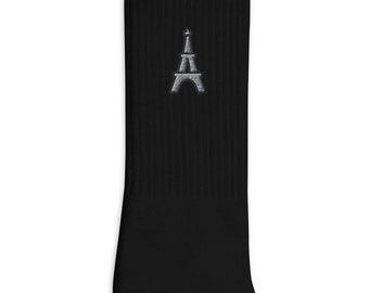 Calcetines bordados de la Torre Eiffel: mezcla de algodón, fabricados en EE. UU.