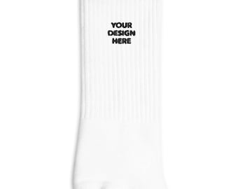 Your Design Text or Logo Embroidered Socks, Handmade Socks Embroidery, Premium Long Socks - Multiple Colors