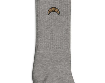 Calcetines bordados con croissant: mezcla de algodón, hechos en EE. UU.