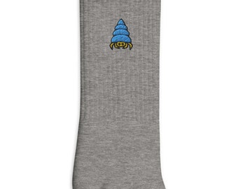 Hermit Crab Embroidered Socks: USA Made Cotton Blend