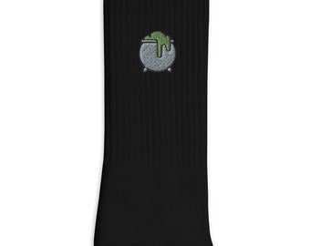 Witch Pot Embroidered Socks: Halloween Costume Socks