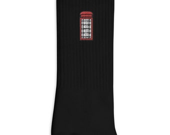 Embroidered Phone Box Socks, USA Made Cotton Blend