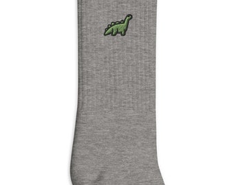 Dinosaur Embroidered Socks: USA Made Cotton Blend