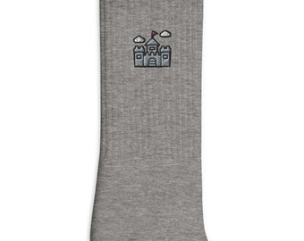 Castle Embroidered Socks, Premium Embroidered Socks, Long Socks Gift - Multiple Colors