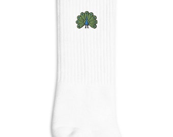 Peacock Embroidered Socks, Premium Embroidered Socks, Long Socks Gift - Multiple Colors
