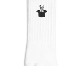 Magier Kaninchen bestickte Socken: USA Hergestellt Baumwollmischung