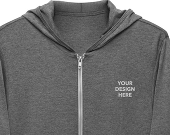 Personalized Embroidered Lightweight Zip Hoodie: Custom Text/Design